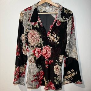 Vintage Y2K Whimsigoth Fairy Top Large Black Romantic Cottagecore Soft Goth 90’s